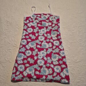 Girls reversible dress solid red with white stripe/red with white flowers no tag